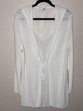 J. Jill White Hooded Cotton Cardigan Sweater Long Sleeve Midi Women's Size Large